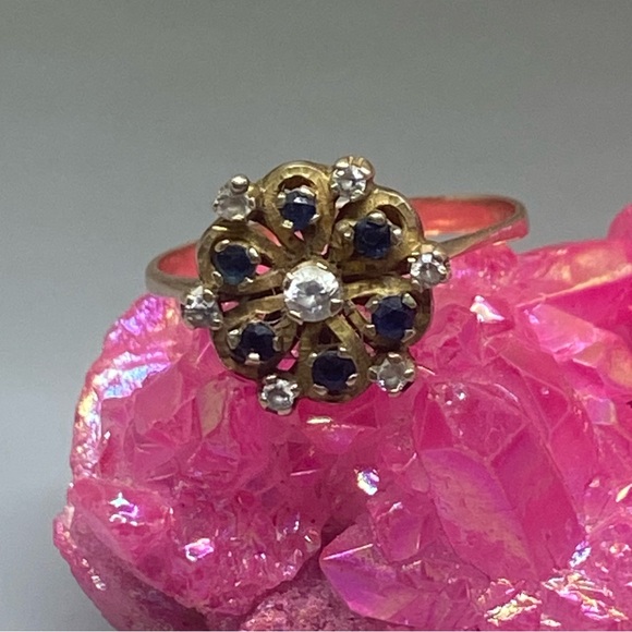Jewelry - FINAL DROP 💰 Victorian Diamond & Sapphire 10K Yellow Gold Ring #6634